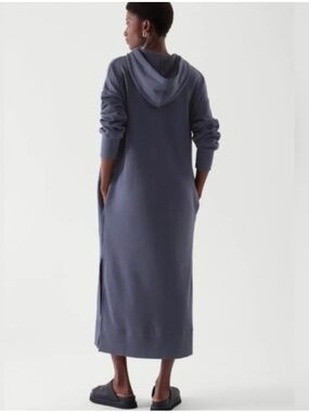 COS BLACK Minimalist  Hooded 100% cotton Midi- maxi  DRESS